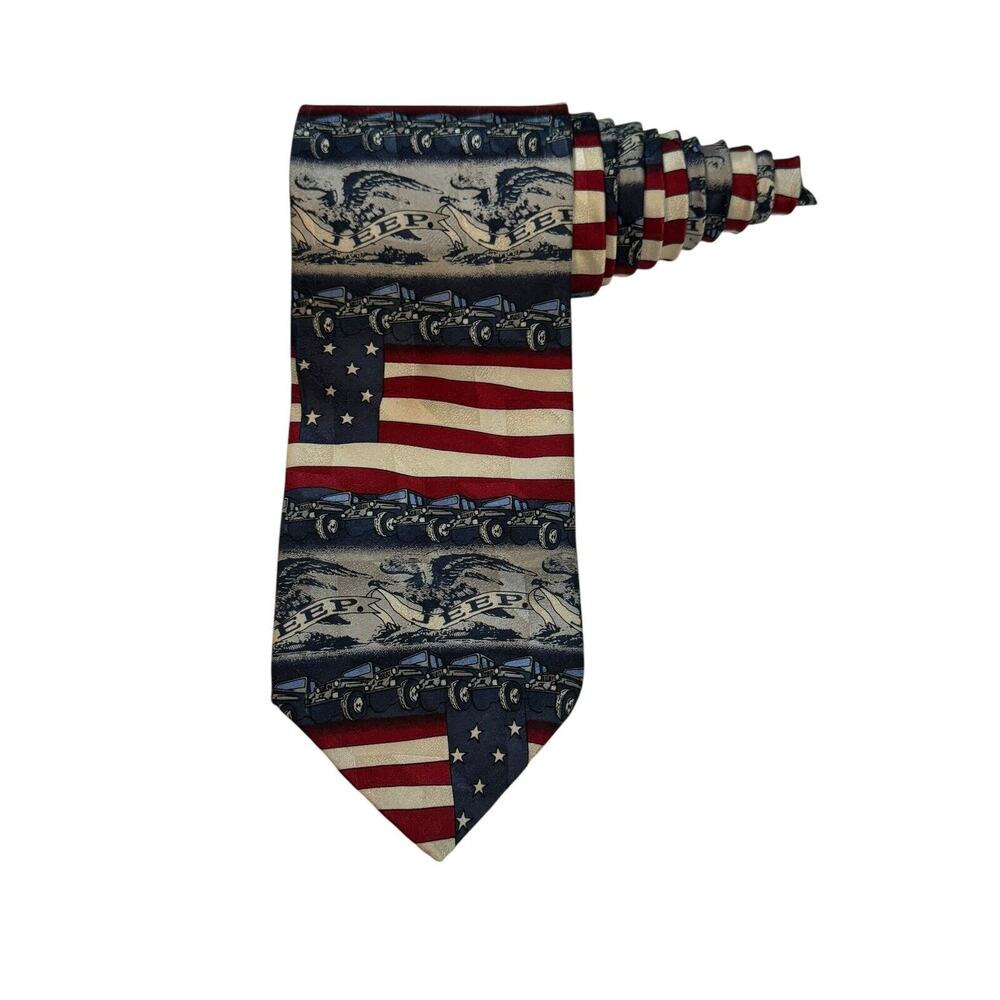 Jeep There’s Only One American Flag Eagle Vintage Novelty Necktie Silk
